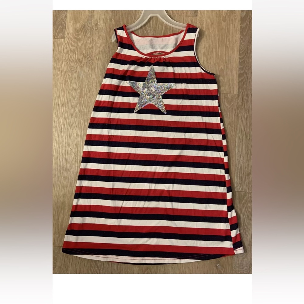 The Children's Place Girl Size 14 Red and Blue Striped Dress With Star In Front